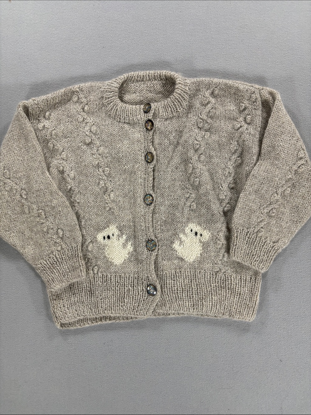 Cozy handmade Knit Cardigan Sweater with koala bears wool soft S